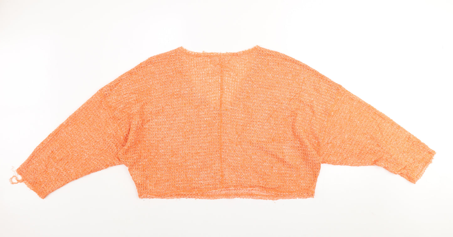 Urban Outfitters Women Orange Open-Knit V-Neck Pullover Jumper L