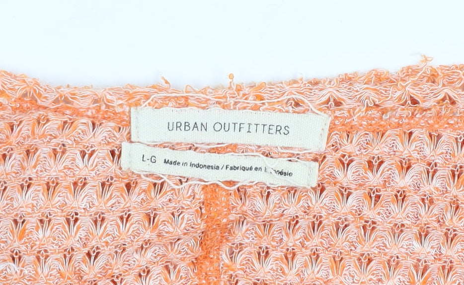 Urban Outfitters Women Orange Open-Knit V-Neck Pullover Jumper L