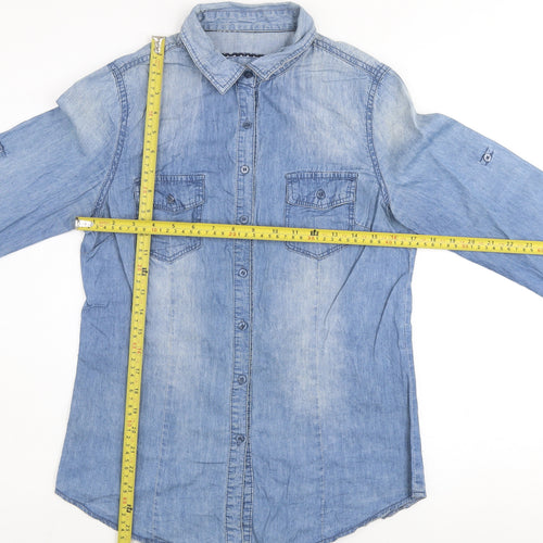 Fittiway Women's Blue Denim Long Sleeve Button-Up Shirt Size 12