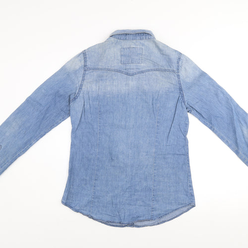 Fittiway Women's Blue Denim Long Sleeve Button-Up Shirt Size 12