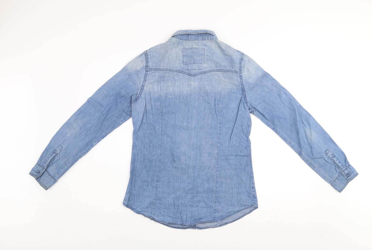 Fittiway Women's Blue Denim Long Sleeve Button-Up Shirt Size 12