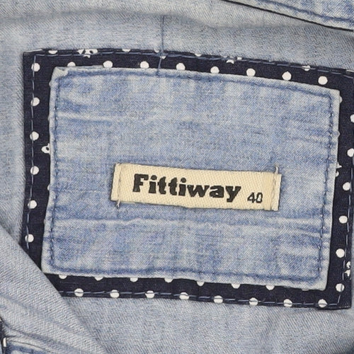 Fittiway Women's Blue Denim Long Sleeve Button-Up Shirt Size 12