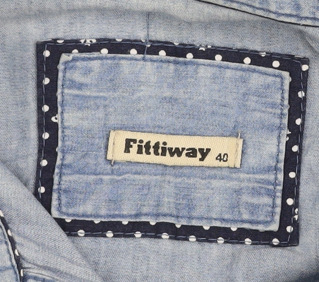 Fittiway Women's Blue Denim Long Sleeve Button-Up Shirt Size 12