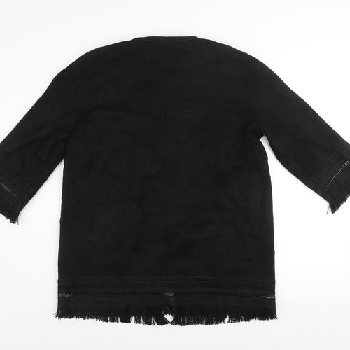 Zara Women Black XS Suede Effect Mid-Length Fringe Open Coat