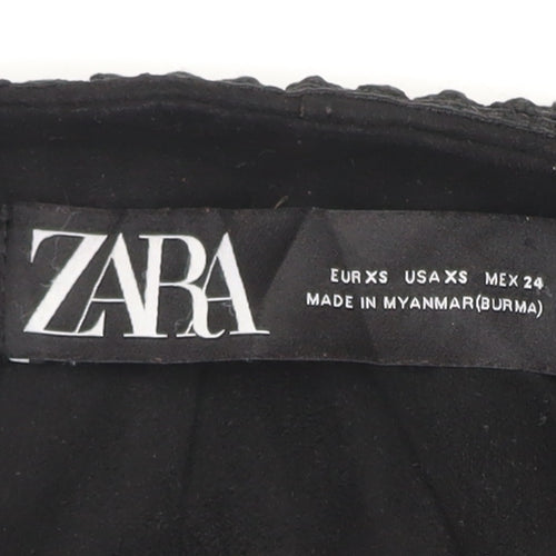 Zara Women Black XS Suede Effect Mid-Length Fringe Open Coat
