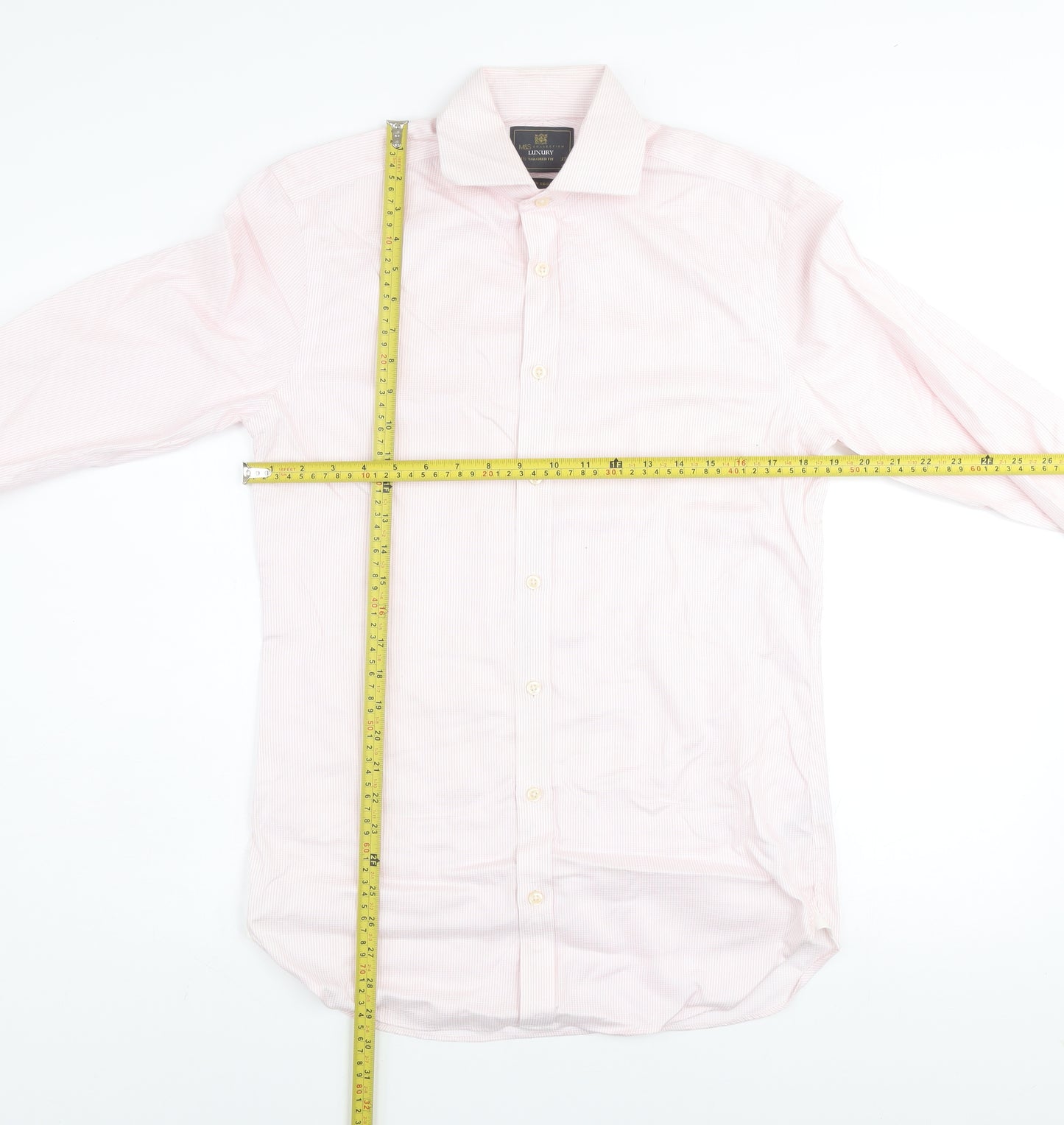 Marks and Spencer Men's Pink Striped Tailored Fit Non-Iron Dress Shirt 14.5in