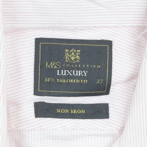 Marks and Spencer Men's Pink Striped Tailored Fit Non-Iron Dress Shirt 14.5in