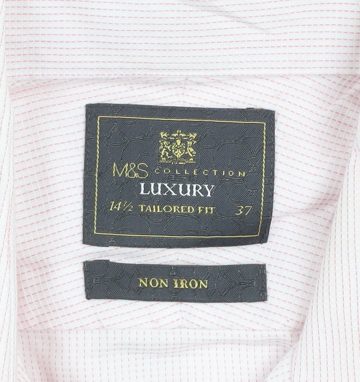 Marks and Spencer Men's Pink Striped Tailored Fit Non-Iron Dress Shirt 14.5in