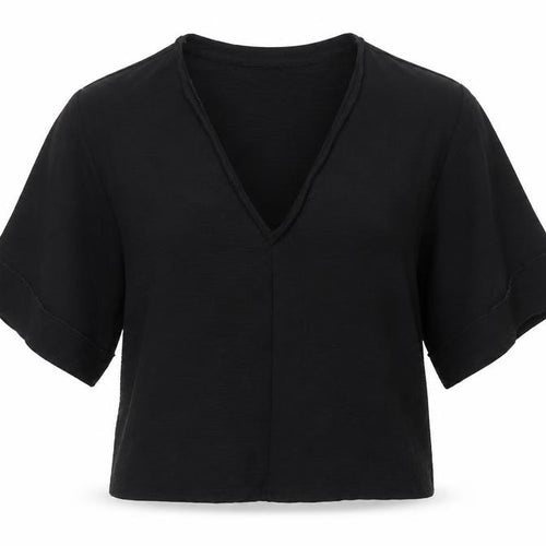 Zara Women Black Cropped V-Neck Short Sleeve Blouse Size S