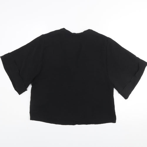 Zara Women Black Cropped V-Neck Short Sleeve Blouse Size S