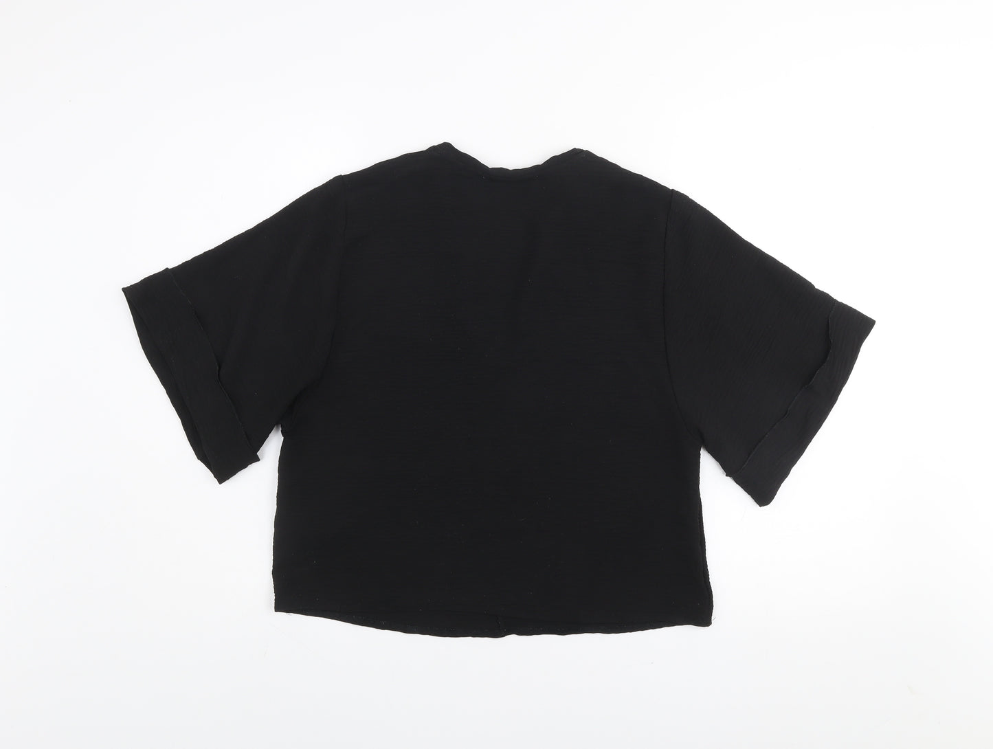 Zara Women Black Cropped V-Neck Short Sleeve Blouse Size S