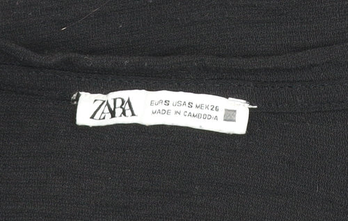 Zara Women Black Cropped V-Neck Short Sleeve Blouse Size S