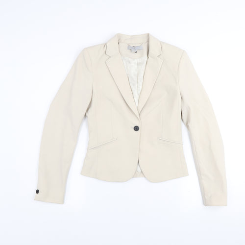 H&M Women Beige Blazer UK 4 Slim Fit Single-Breasted Jacket