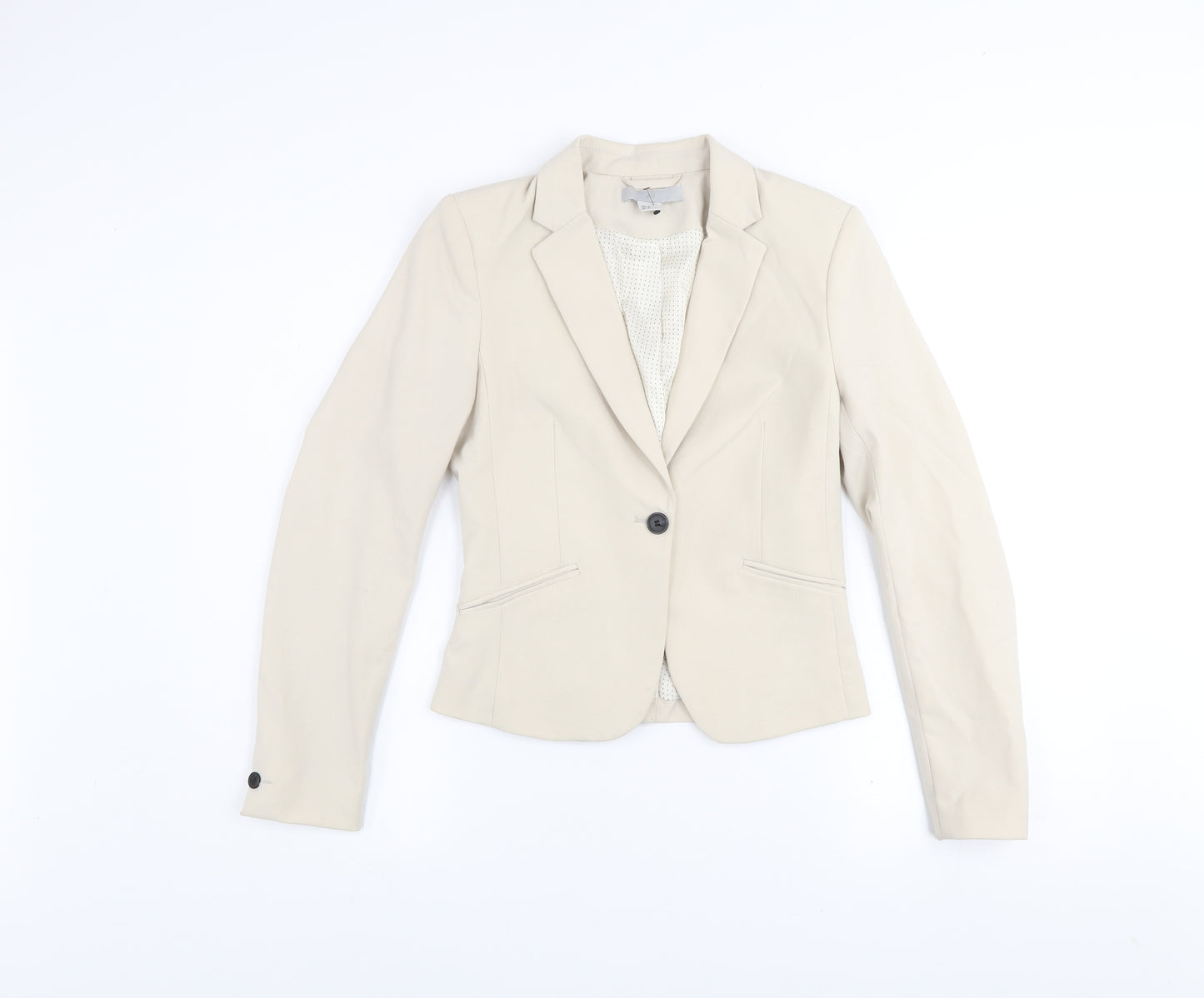 H&M Women Beige Blazer UK 4 Slim Fit Single-Breasted Jacket