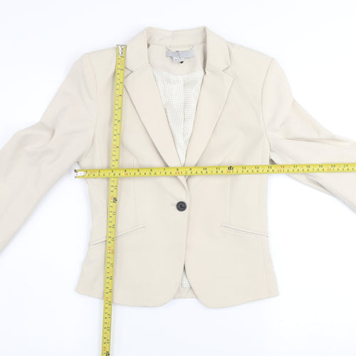H&M Women Beige Blazer UK 4 Slim Fit Single-Breasted Jacket