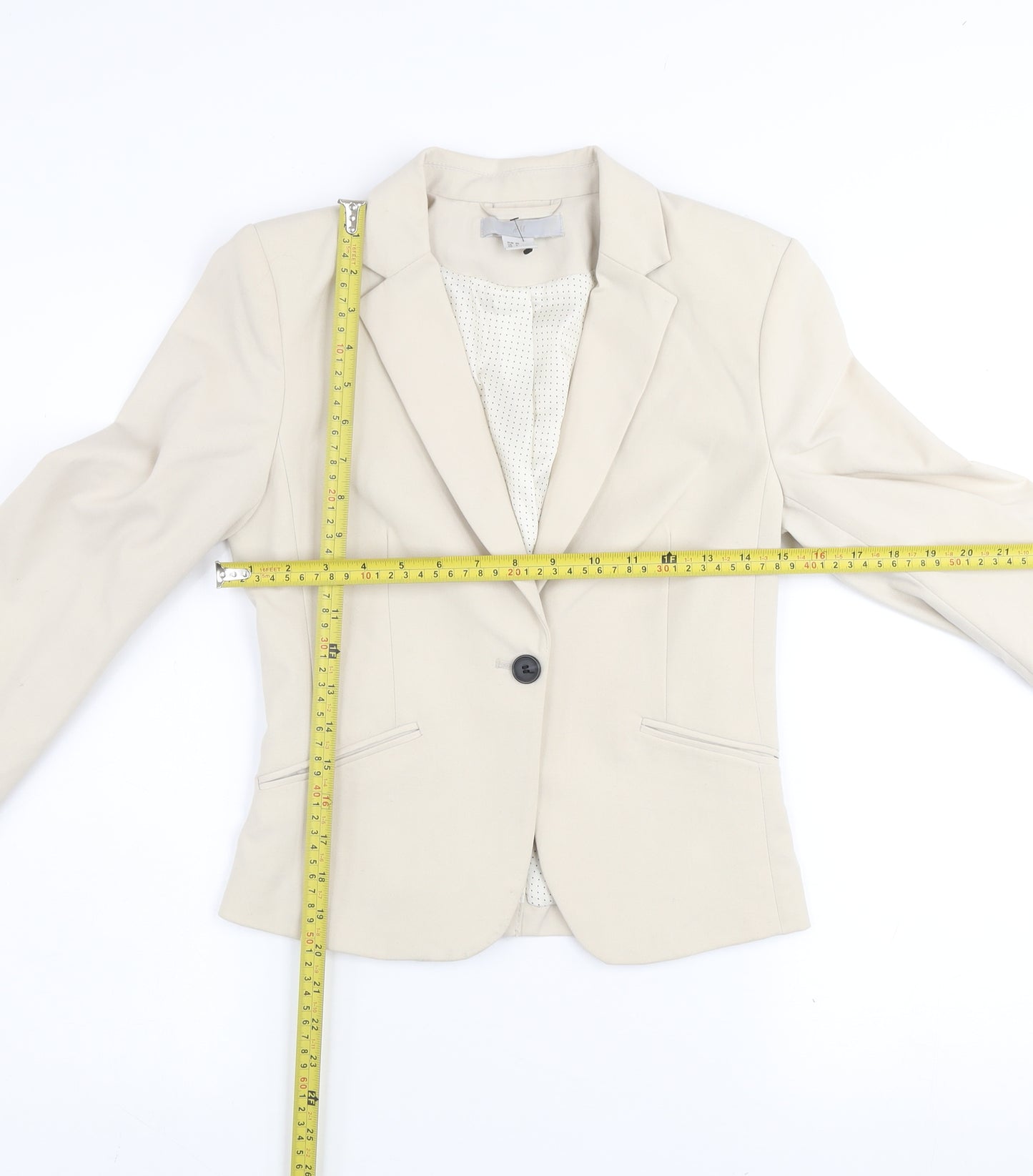 H&M Women Beige Blazer UK 4 Slim Fit Single-Breasted Jacket