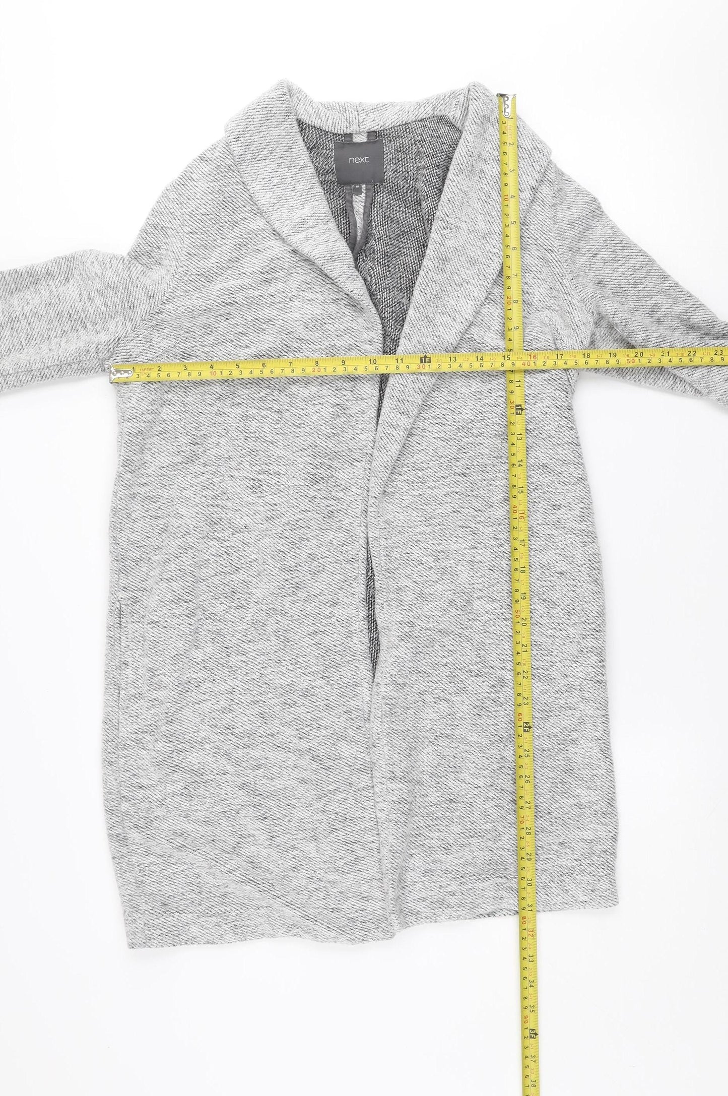 Next Women Grey Knit Coatigan Size 10 Casual Mid-Length Open Front