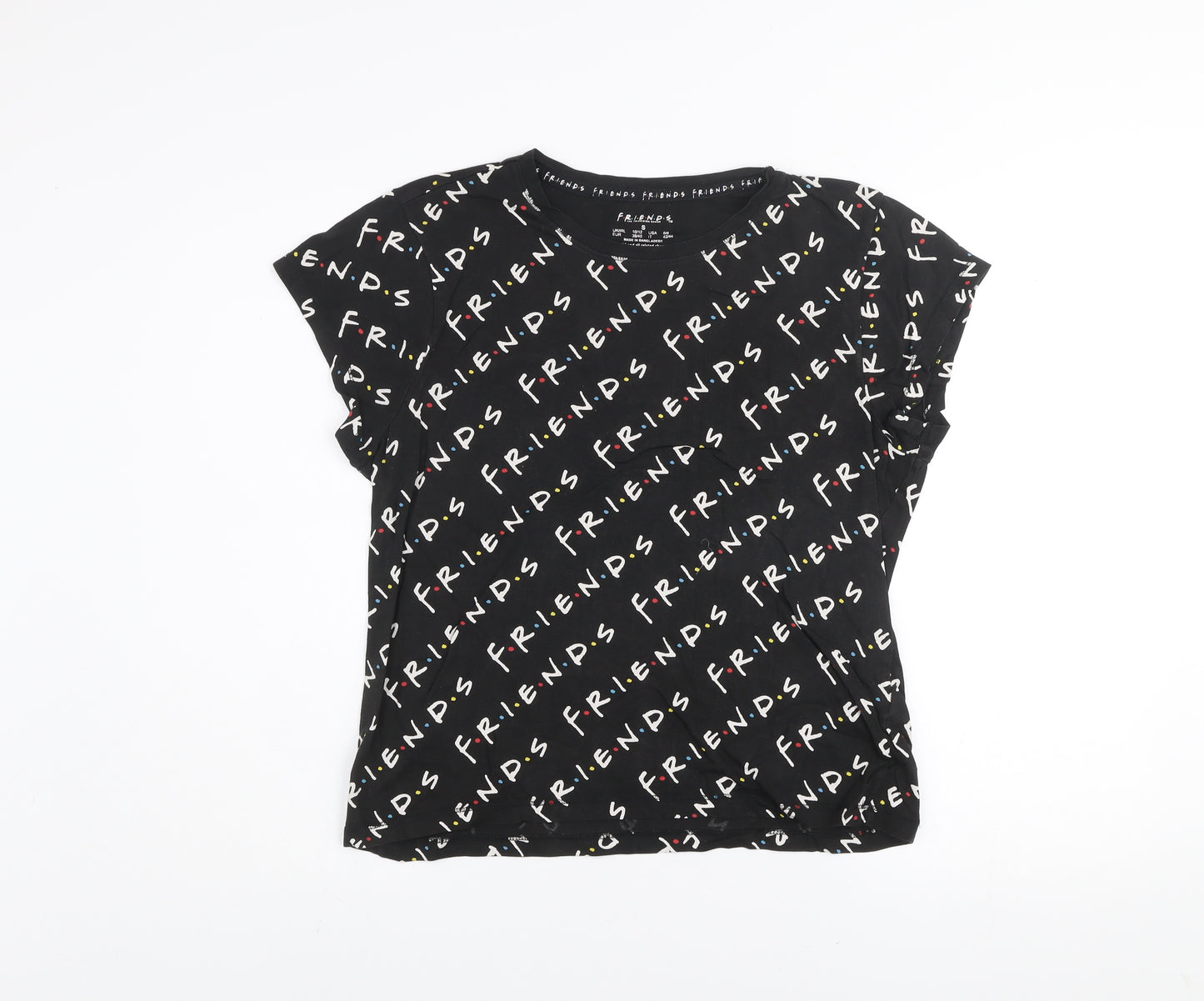 Friends Womens Black Cotton T-Shirt Size S Crew Neck Short Sleeve Casual Top