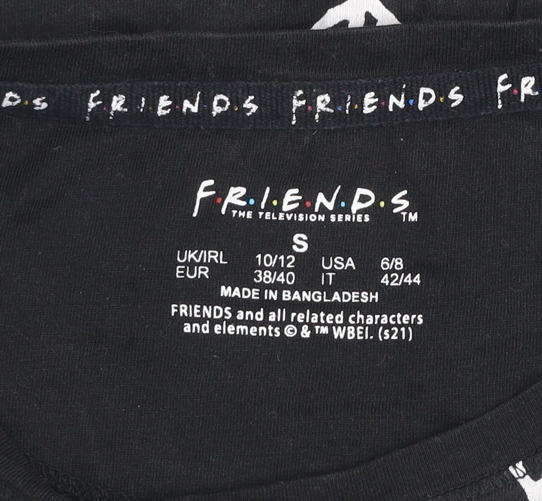 Friends Womens Black Cotton T-Shirt Size S Crew Neck Short Sleeve Casual Top