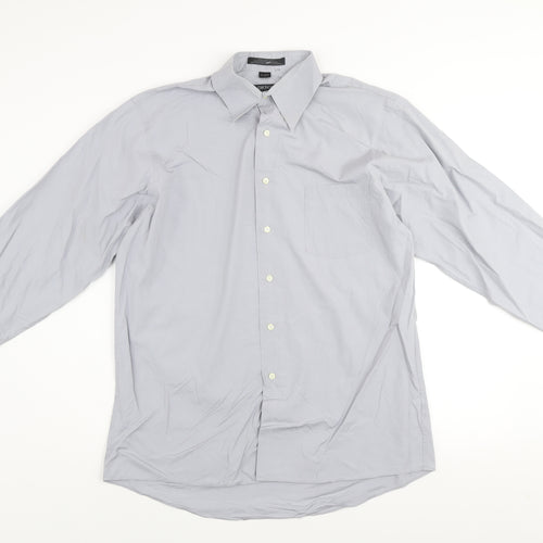 DKNY Men's Grey Cotton Long Sleeve Dress Shirt Size L 16 34/35