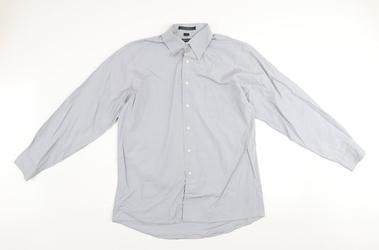 DKNY Men's Grey Cotton Long Sleeve Dress Shirt Size L 16 34/35
