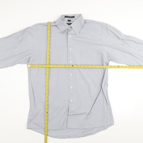 DKNY Men's Grey Cotton Long Sleeve Dress Shirt Size L 16 34/35