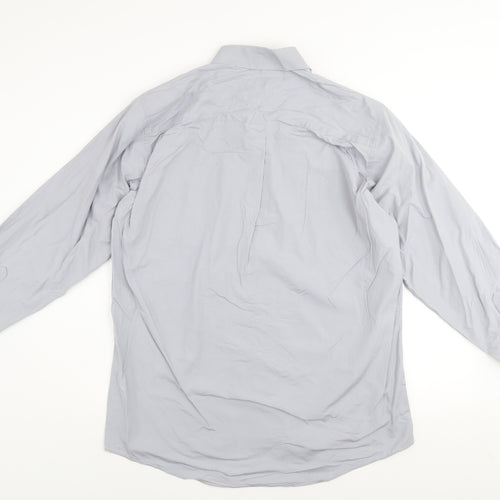 DKNY Men's Grey Cotton Long Sleeve Dress Shirt Size L 16 34/35