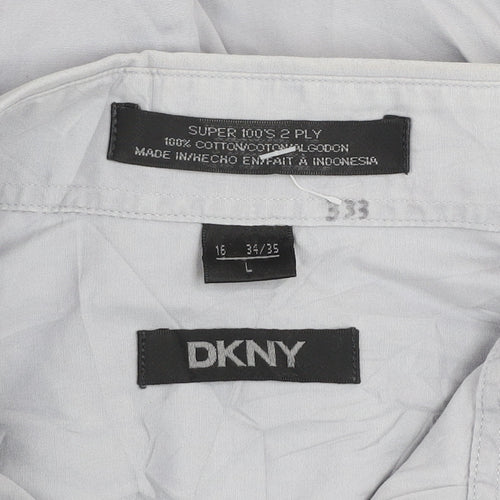 DKNY Men's Grey Cotton Long Sleeve Dress Shirt Size L 16 34/35