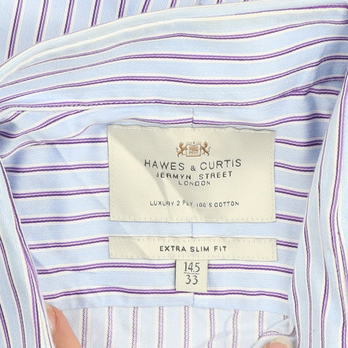 Hawes & Curtis Men's Blue Striped Extra Slim Fit Formal Shirt 14.5 Inch