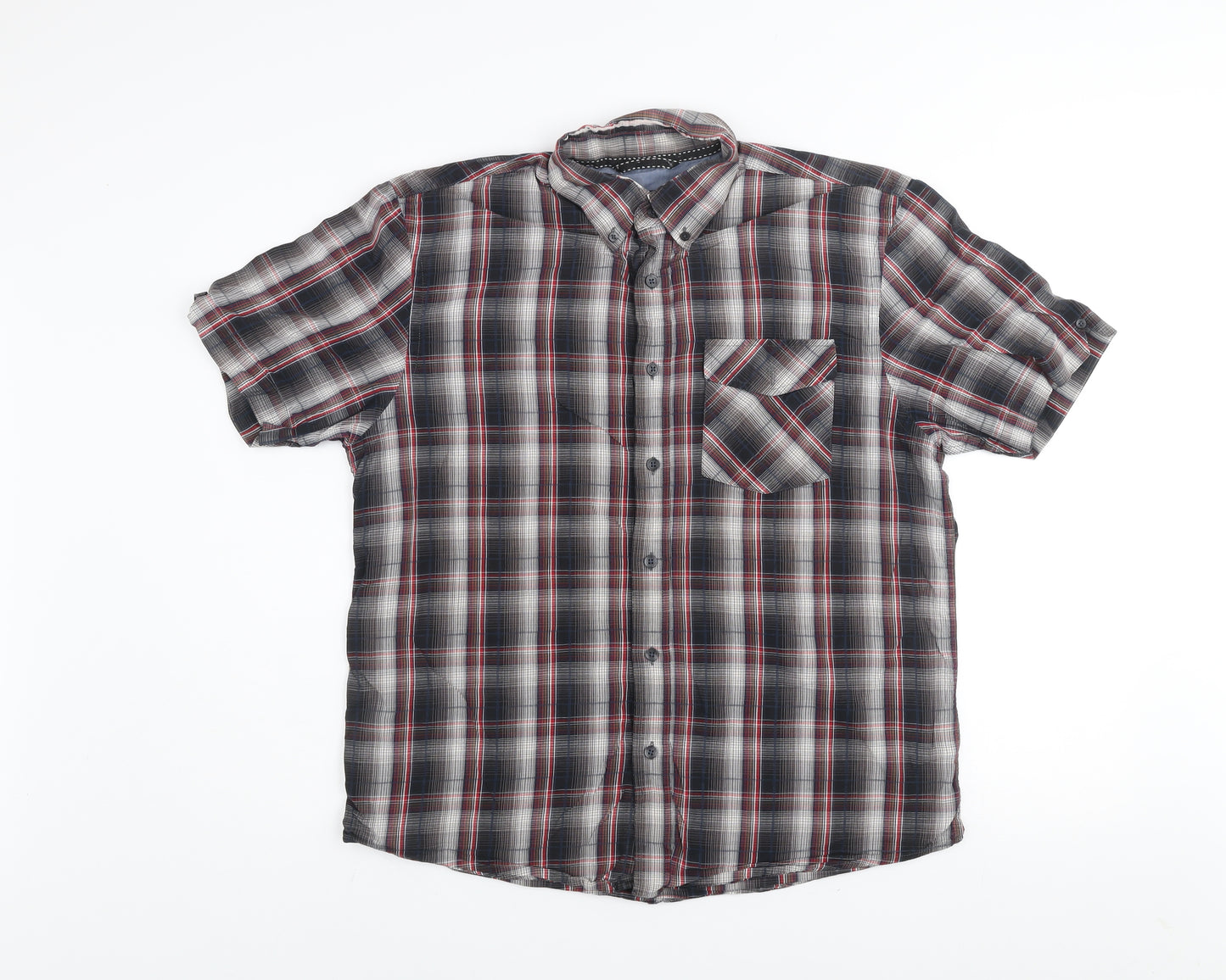 Avenue Men's Multicoloured Plaid Cotton Short Sleeve Button-Up Shirt M