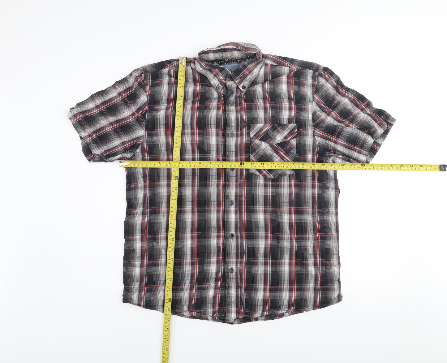 Avenue Men's Multicoloured Plaid Cotton Short Sleeve Button-Up Shirt M