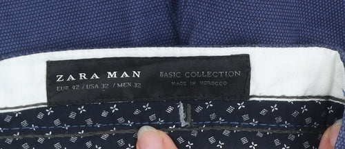 Zara Man Blue Slim Fit Chino Trousers Men's 32 Regular Cotton