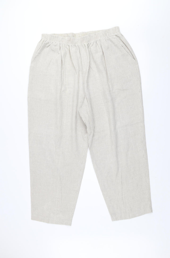 Briggs New York Women Beige Linen Blend Elastic Waist Trousers Size 24 Plus