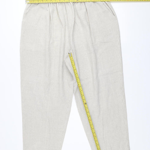 Briggs New York Women Beige Linen Blend Elastic Waist Trousers Size 24 Plus