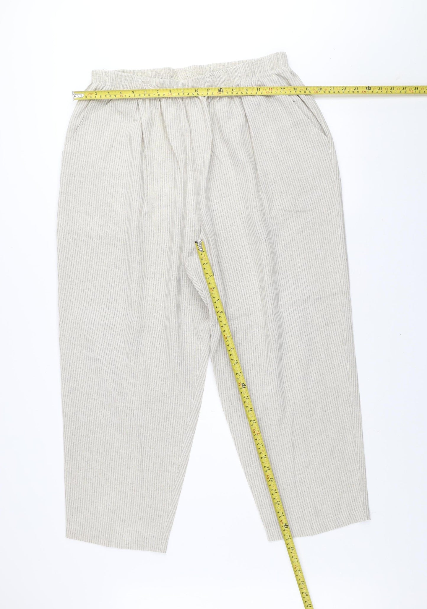 Briggs New York Women Beige Linen Blend Elastic Waist Trousers Size 24 Plus