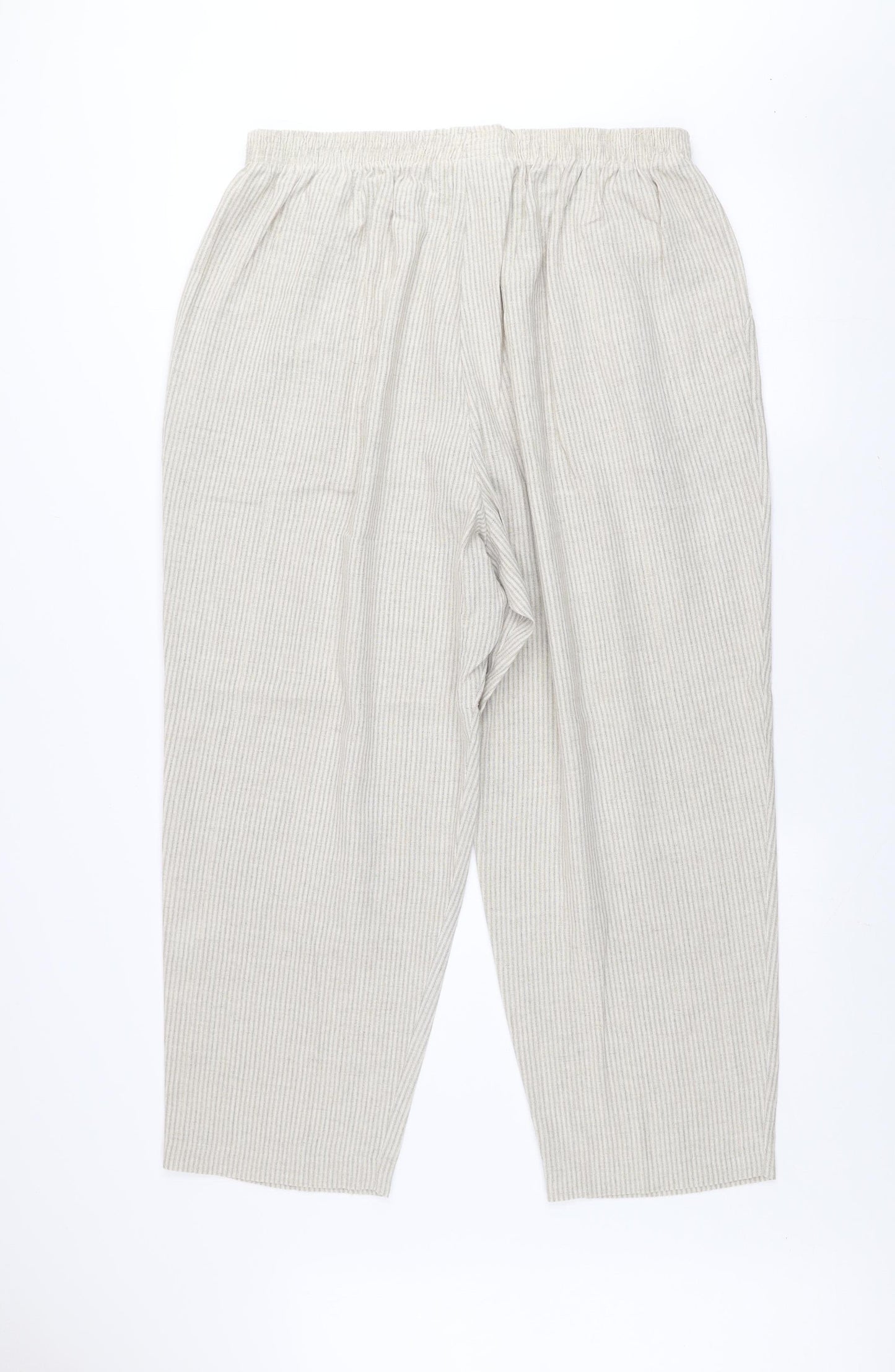 Briggs New York Women Beige Linen Blend Elastic Waist Trousers Size 24 Plus