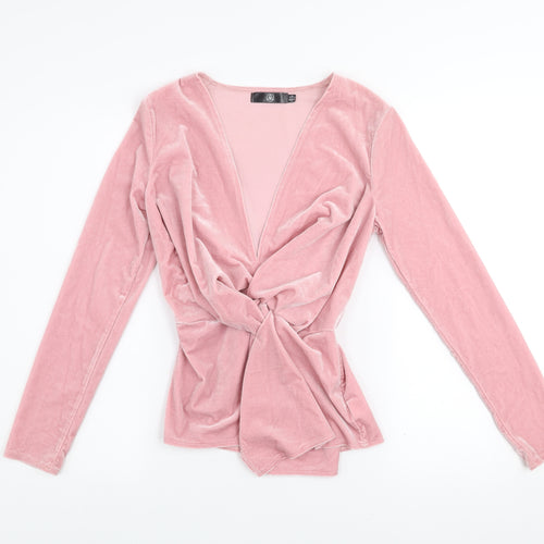 Motel Women’s Pink Velvet Wrap Long Sleeve Blouse Size 6