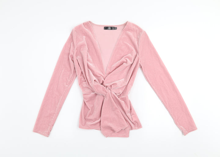 Motel Women’s Pink Velvet Wrap Long Sleeve Blouse Size 6