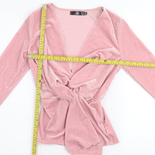 Motel Women’s Pink Velvet Wrap Long Sleeve Blouse Size 6