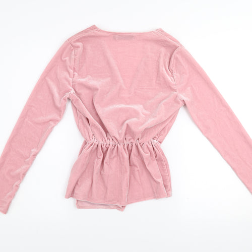 Motel Women’s Pink Velvet Wrap Long Sleeve Blouse Size 6
