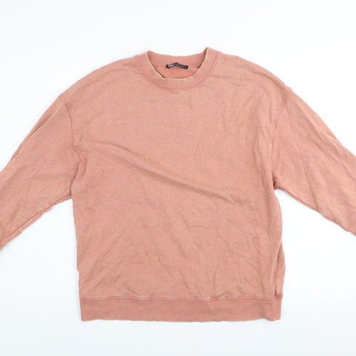 ZARA Womens Pink Crew Neck Pullover Sweatshirt Size M Cotton Blend