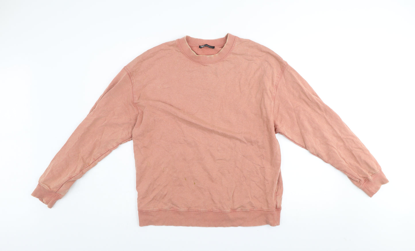 ZARA Womens Pink Crew Neck Pullover Sweatshirt Size M Cotton Blend