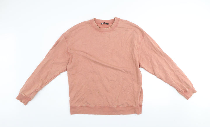 ZARA Womens Pink Crew Neck Pullover Sweatshirt Size M Cotton Blend