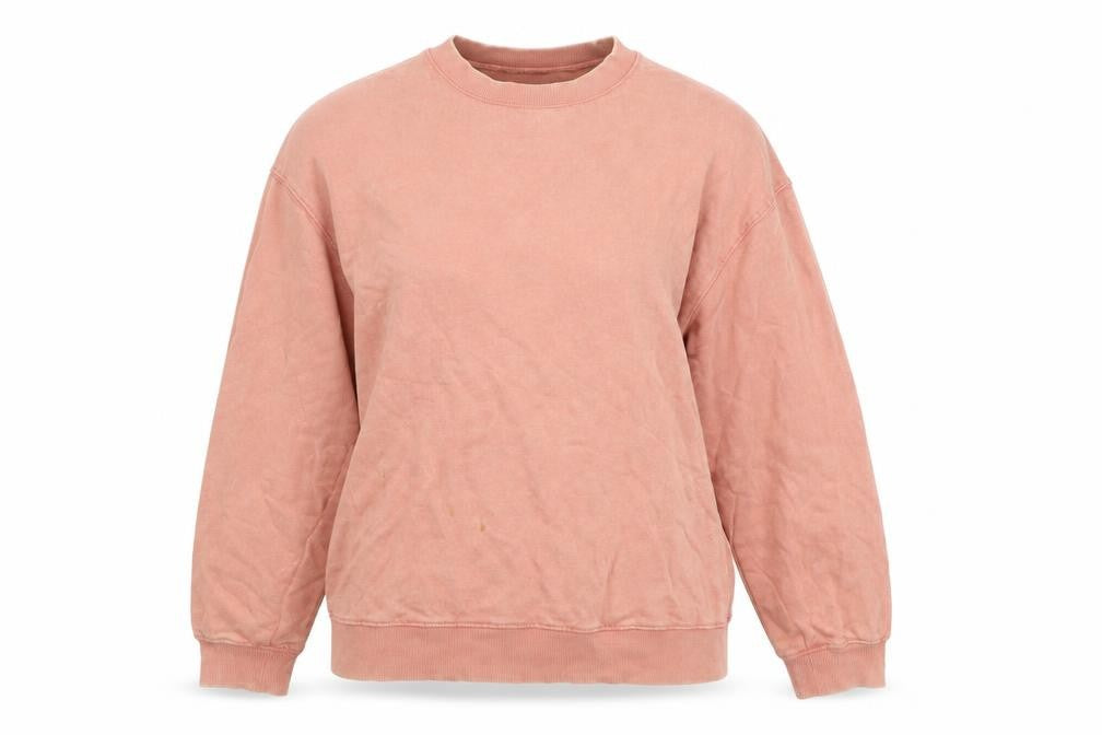 Front view of Zara women’s pink crew neck pullover sweatshirt, size M, cotton blend