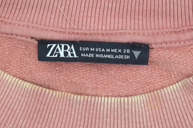 ZARA Womens Pink Crew Neck Pullover Sweatshirt Size M Cotton Blend