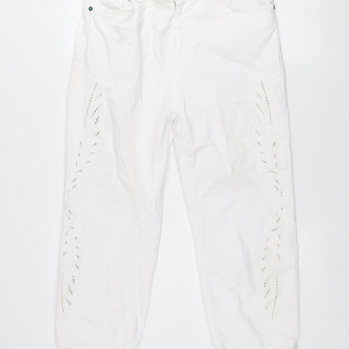mat. Women's White Embroidered Straight Jeans Size L