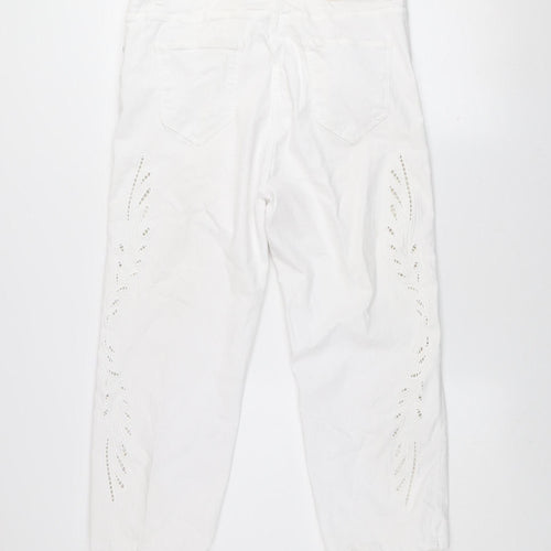 mat. Women's White Embroidered Straight Jeans Size L