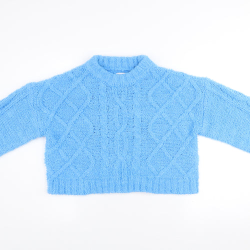 ASOS DESIGN Women Blue Cable-Knit Crew Neck Cropped Jumper Size 8