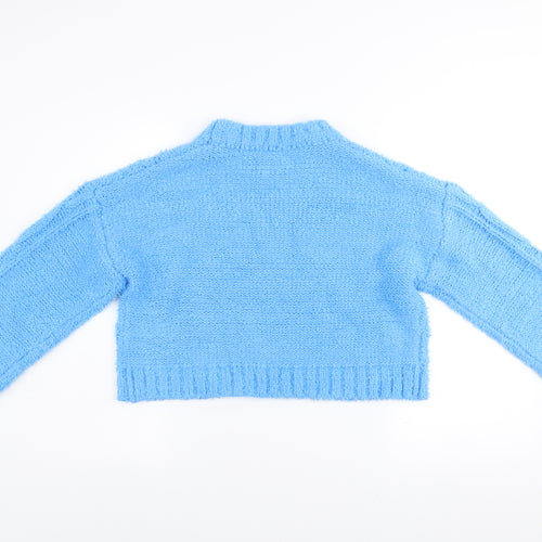 ASOS DESIGN Women Blue Cable-Knit Crew Neck Cropped Jumper Size 8