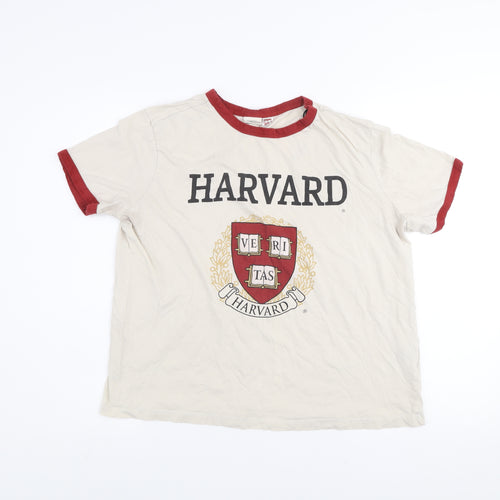 H&M Women’s Ivory Harvard Ringer T-Shirt L Cotton Short Sleeve